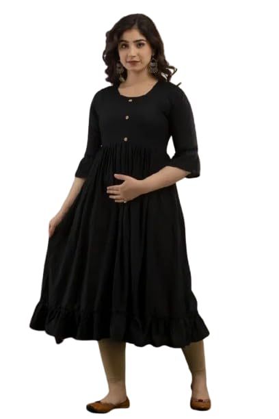 Women Rayon Anarkali Maternity Feeding Kurti with Bot Side Zipper