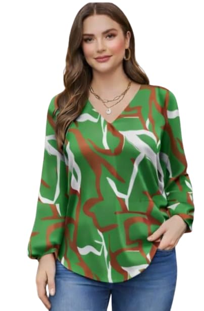 Cotton Abstract Print V-Neck Casual Top with Long Sleeves | Regular Fit Top for Girls and Women