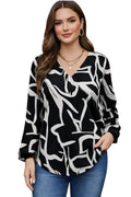 Cotton Abstract Print V-Neck Casual Top with Long Sleeves | Regular Fit Top for Girls and Women