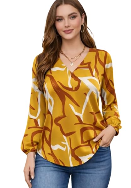 Cotton Abstract Print V-Neck Casual Top with Long Sleeves | Regular Fit Top for Girls and Women