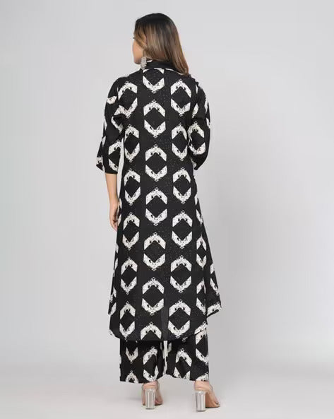 Women Cotton Blend Kurta Palazzo Set, Printed Co-Ord Set