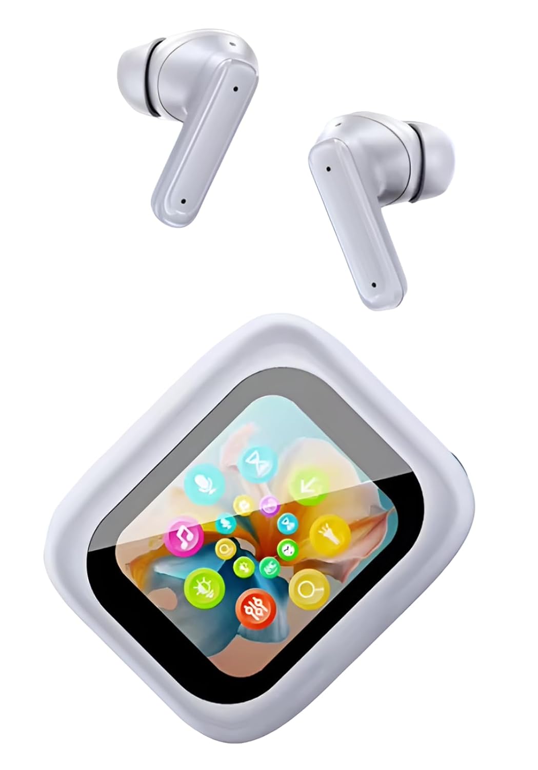 Genpods True Wireless Noise Cancelation Headphones with Touch Display, BT 5.3 + ANC Bluetooth Earbuds, HD Calling with 6-Mic, 32 Hours Playtime with Fast Charging, 13mm 3D BASS Drivers
