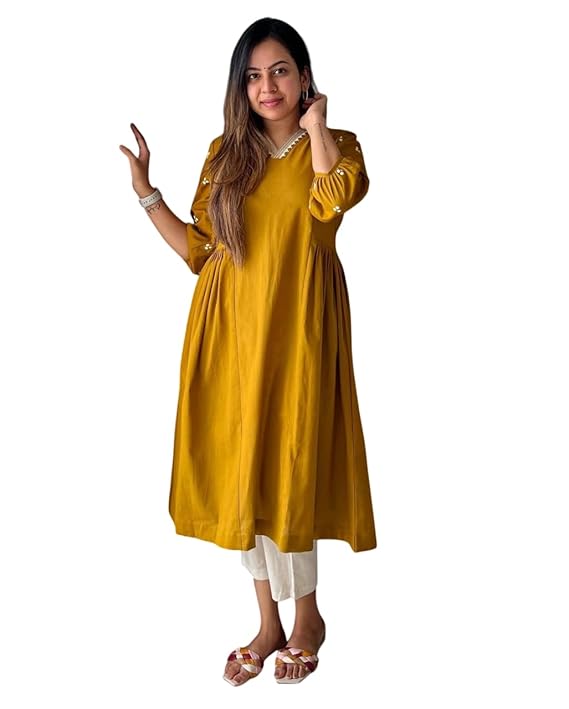Women's Cotton Embroidered Anarkali Kurti with Pant