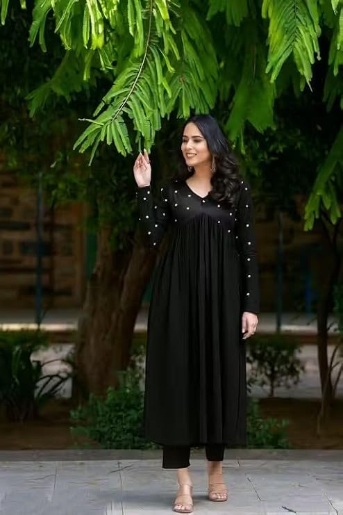 Women's Kurta Pant Set with Embroidered Work for Women | Viscose,Rayon | A-line fit Kurti