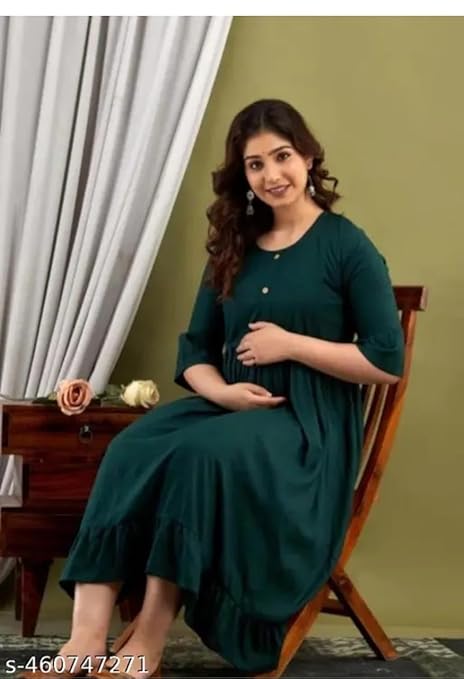 Women Rayon Anarkali Maternity Feeding Kurti with Bot Side Zipper