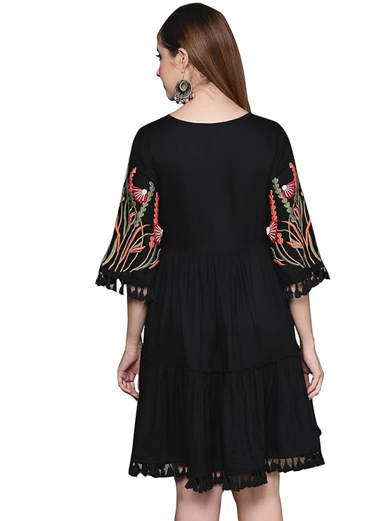 Women's Knee-Length Embroidered A-Line Dress