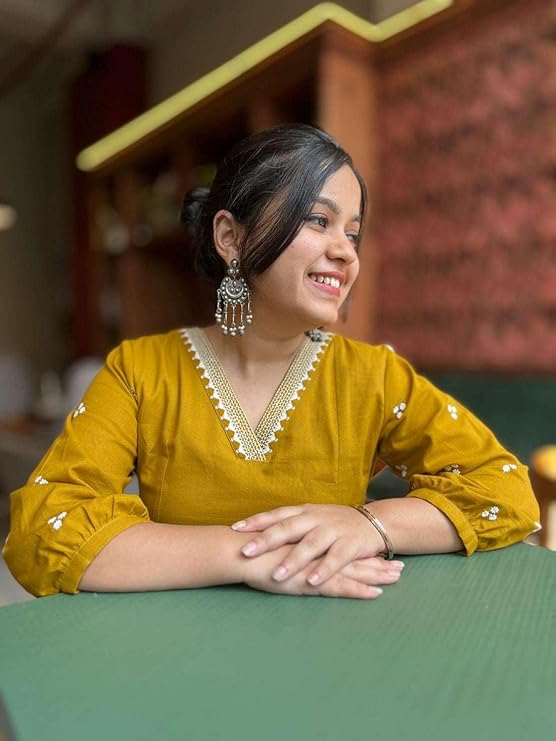 Women's Cotton Embroidered Anarkali Kurti with Pant
