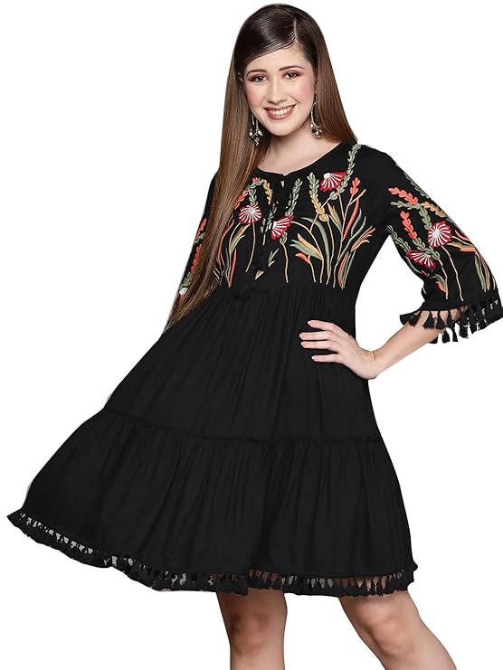 Women's Knee-Length Embroidered A-Line Dress