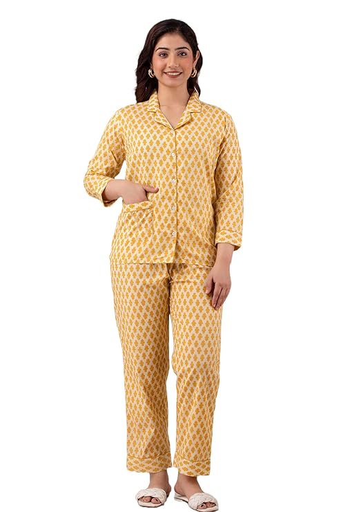 Women's  Cotton Printed Night Suit for Women | Nightwear Dress | Night Suit Set of Shirt & Pyjama |Top and Pyjama | Sleepwear Set