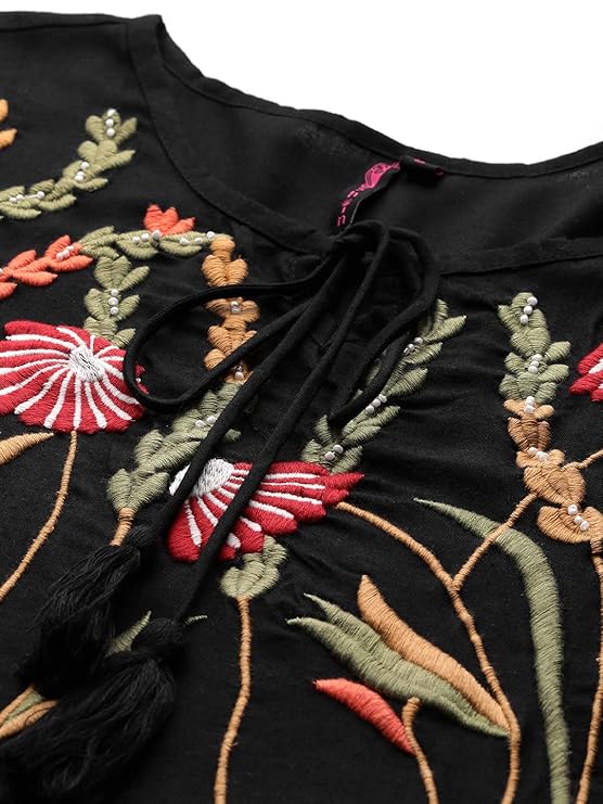 Women's Knee-Length Embroidered A-Line Dress