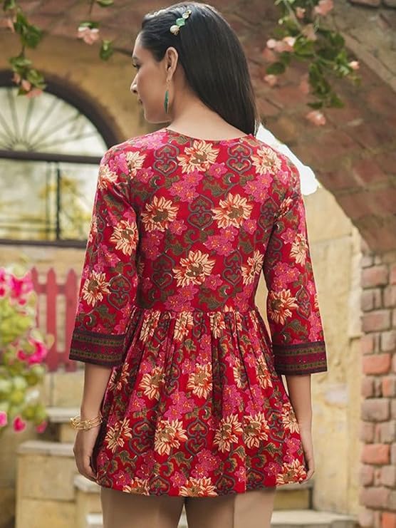 Women's Rayon Paisley Printed Tunic Western Tops Short Kurti – Comfortable Everyday Wear & Half Sleeves, Collar Neck