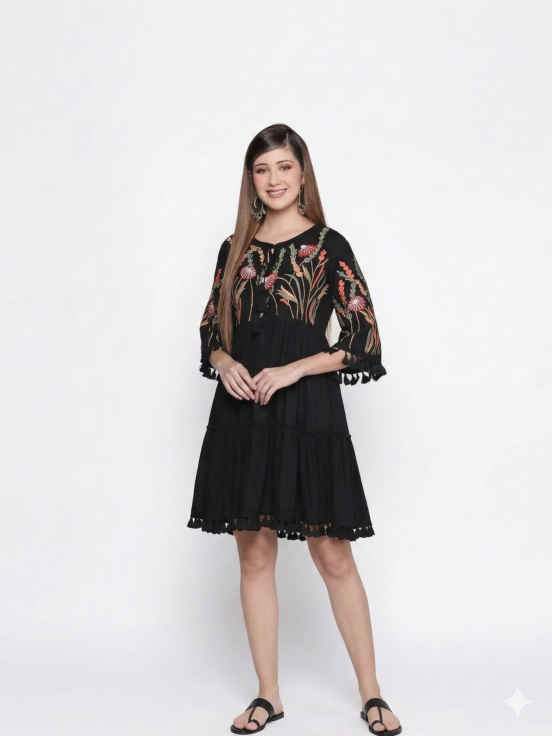 Women's Knee-Length Embroidered A-Line Dress
