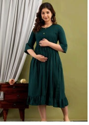 Women Rayon Anarkali Maternity Feeding Kurti with Bot Side Zipper