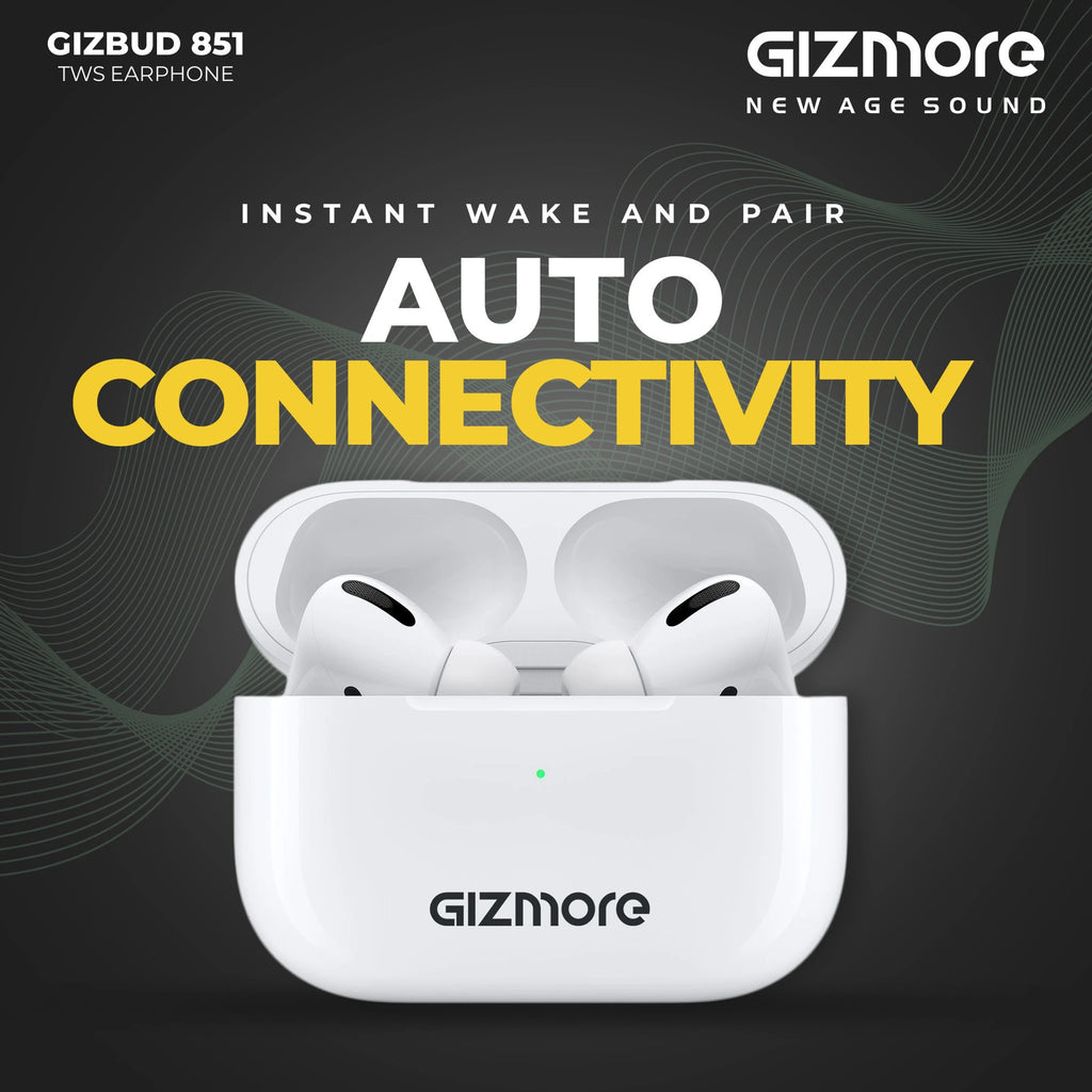 Gizmore TWS 851 Earbuds Bluetooth Gaming Headset (White, Grey, True Wireless)