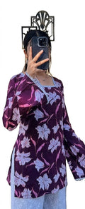 Women's Floral Print Kurti, Long Sleeve, Square Neck, Cotton Blend