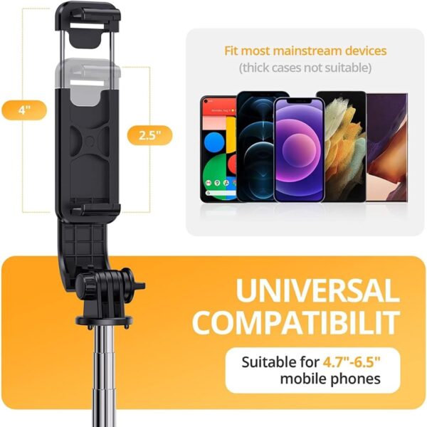 Selfie Stick Tripod, Extendable 3 in 1 Aluminum Selfie Stick with Bluetooth Remote 270 Degree Rotation for Latest Smartphones, Black