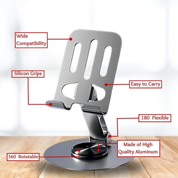 Mobile Stand for Table Made by Aluminum Metal Tablet Stand Table Top 360° Rotational and Foldable.