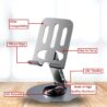 Mobile Stand for Table Made by Aluminum Metal Tablet Stand Table Top 360° Rotational and Foldable.