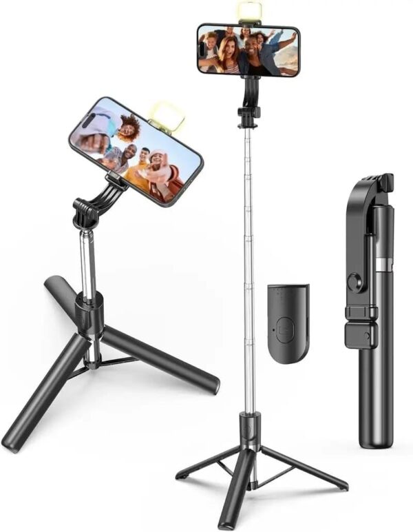 R1S-L Selfie Stick Mini LED Fill Light Tripod Selfie Stick 3 in 1 Multifunction Aluminium Selfie Stick 3