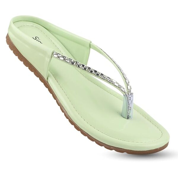Simplex Stylish Green Rhinestone Flip-Flop Sandals for Women – Comfortable & Elegant Casual Footwear 3