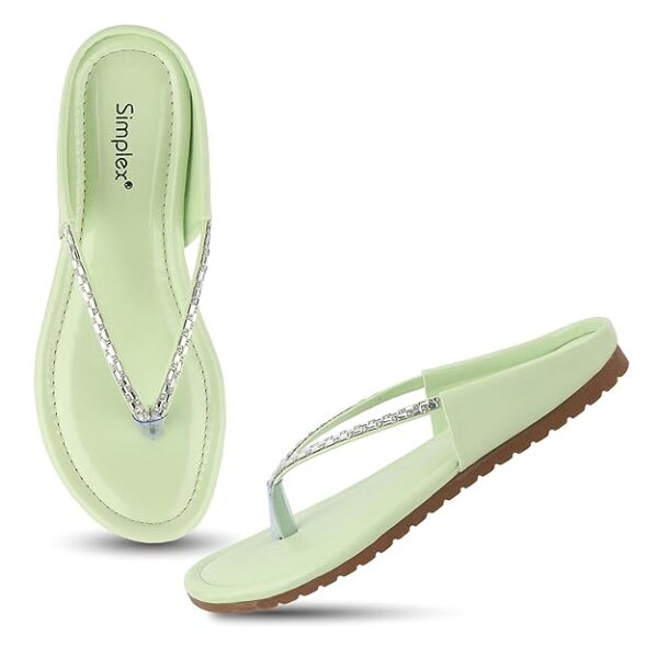 Stylish Green Rhinestone Flip-Flop Sandals for Women – Comfortable & Elegant Casual Footwear