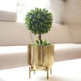 Fluted Metal Indoor Planter with Stand for Table